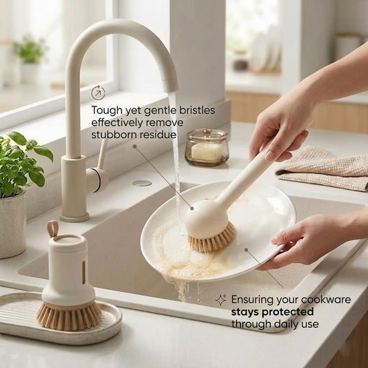 Harozen® Dish Brush Set – Soap Dispensing Palm Brush & Long Handle Scrubber